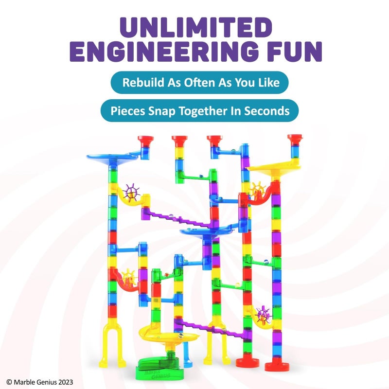 Marble Genius Marble Run Starter Set, STEM Toys & Maze Construction Building - 130 Translucent Track Pieces & Glass Marbles for Family, Kids Toddlers Ages 4-8 - Fun Easter Gifts - Image 4